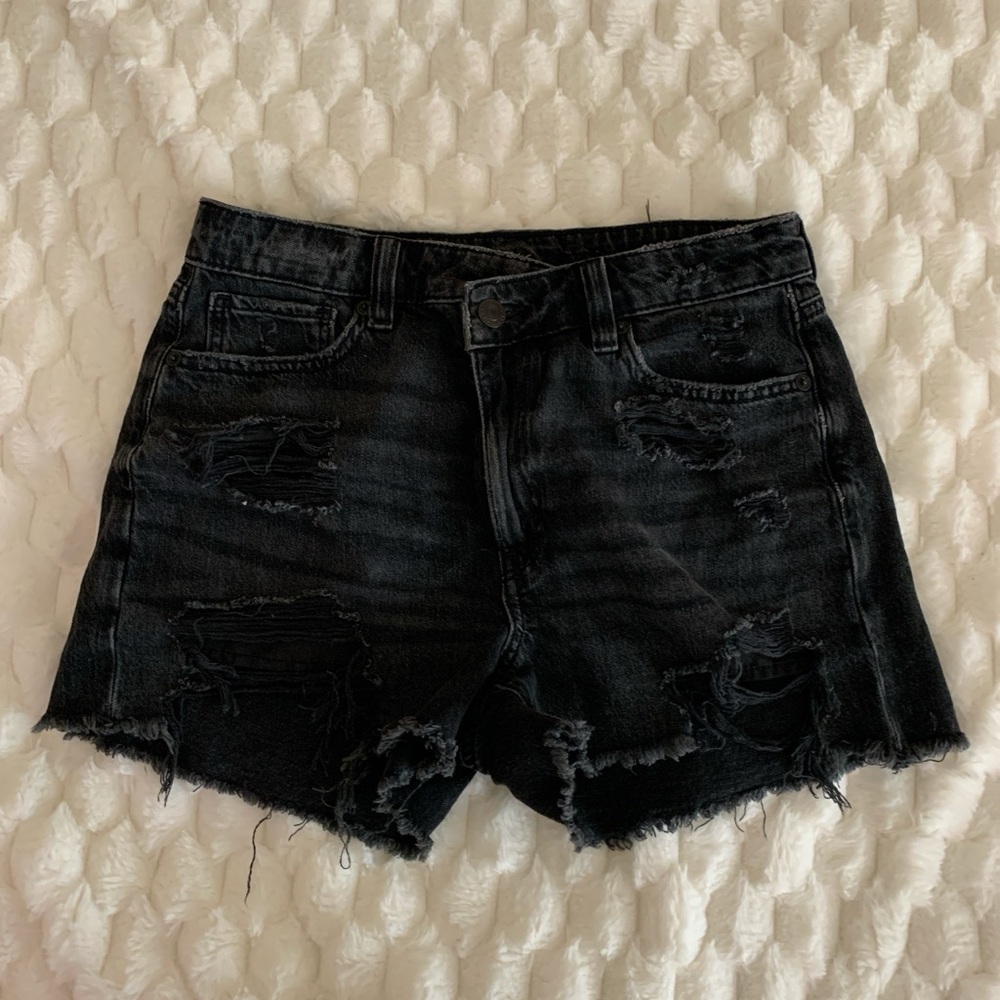 Black Distressed Denim Shorts